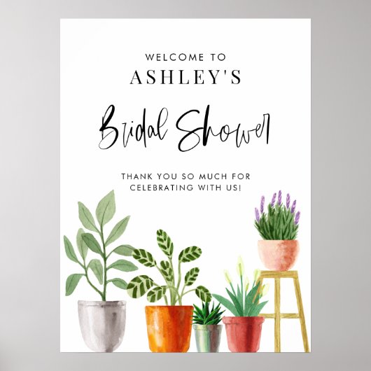 ボホウォーターカラーポッテッドハウスプラントブライダルシャワー ポスター (正面)