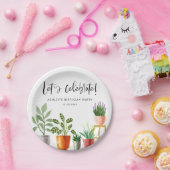ボホウォーターカラーポッテッドハウスプラント誕生日 ペーパープレート (パーティー)