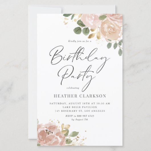 ボホウォーターカラーマウブピーチフラワーバースデーパーティー (正面)