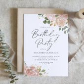 ボホウォーターカラーマウブピーチフラワーバースデーパーティー 招待状