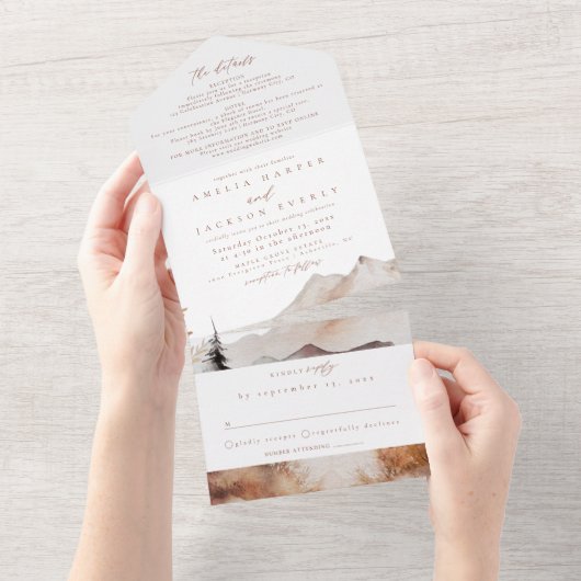 ボホウォーターカラーマウンテン オールインワン招待状 (貼ってはがせる)