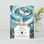 ボホウォーターカラーマーメイド誕生日 招待状 (スタンド正面)