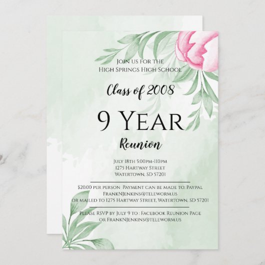 ボホウォーターカラーユーカリ高校懇親会 招待状 (正面/裏面)