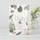 ボホウォーターカラーライトブルークリスマスホリデーパーティー 招待状 (スタンド正面)