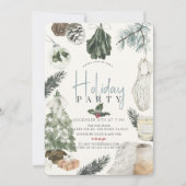 ボホウォーターカラーライトブルークリスマスホリデーパーティー 招待状 (正面)