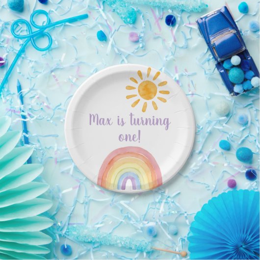 ボホウォーターカラーレインボーアンドサン紙プレート ペーパープレート (パーティー)