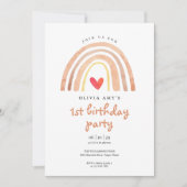 ボホウォーターカラーレインボーアンドハート誕生日 招待状 (正面)