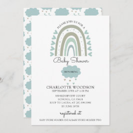 ボホウォーターカラーレインボーブルー男の赤ちゃんシャワー 招待状