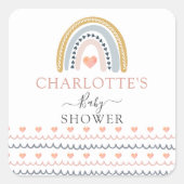 ボホウォーターカラーレインボーベビーシャワー招待状 スクエアシール (正面)