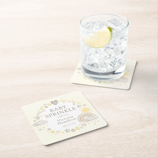 ボホウォーターカラーレインボーベビー振りかけ スクエアペーパーコースター (インサイチュ)