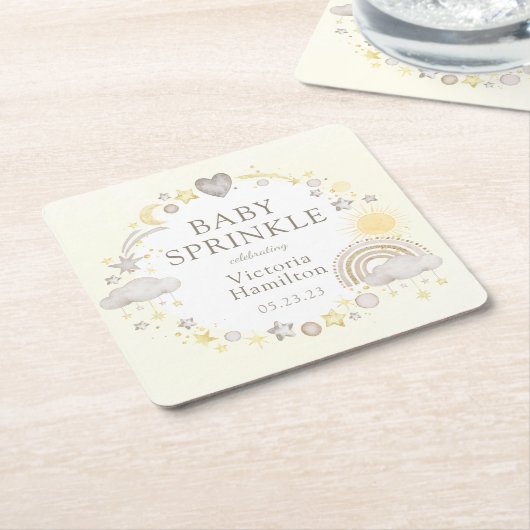 ボホウォーターカラーレインボーベビー振りかけ スクエアペーパーコースター (アングル)