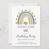 ボホウォーターカラーレインボーボーボーボーボーブルーファースト誕生日 招待状 (正面)