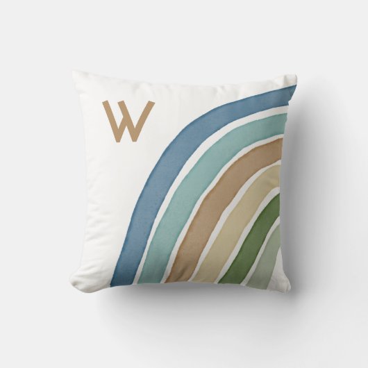 ボホウォーターカラーレインボーモノグラモダンムブルースロー クッション (正面)