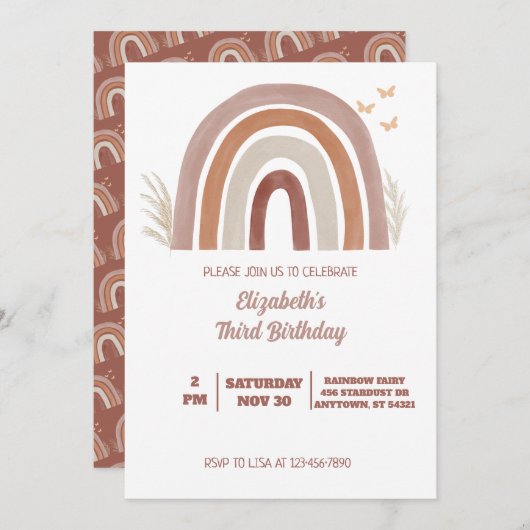 ボホウォーターカラーレインボー誕生日 | Pampas Grass I 招待状 (正面/裏面)