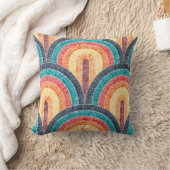 ボホウォーターカラーレッドティール(緑がかった色)オレンジレインボー クッション (ブランケット)