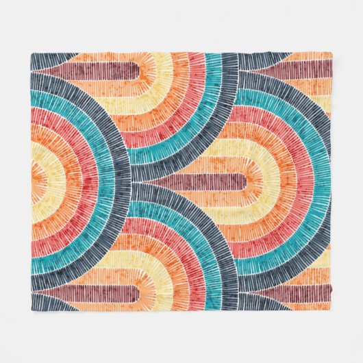 ボホウォーターカラーレッドティール(緑がかった色)オレンジレインボー フリースブランケット (正面(横))