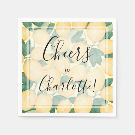 ボホウォーターカラーレモンと緑のパーティー スタンダードカクテルナプキン (正面)