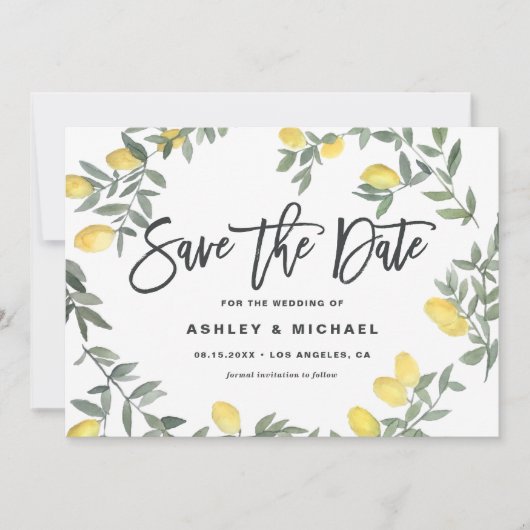 ボホウォーターカラーレモンリースサマー結婚ズ セーブザデート (正面)