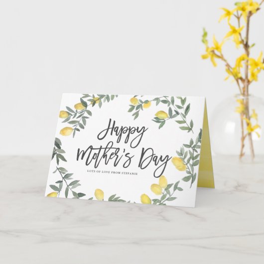 ボホウォーターカラーレモンリースハッピーマザーズデイ カード (黄色い花)