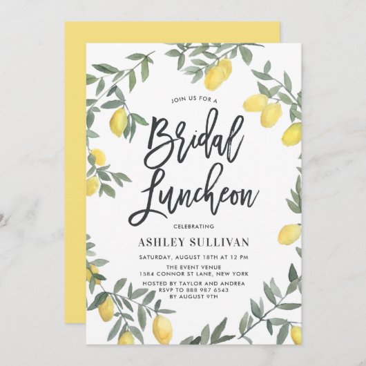 ボホウォーターカラーレモンリースブライダルルンチョン 招待状 (正面/裏面)