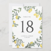 ボホウォーターカラーレモン結婚リースのテーブル番号 招待状 (正面)