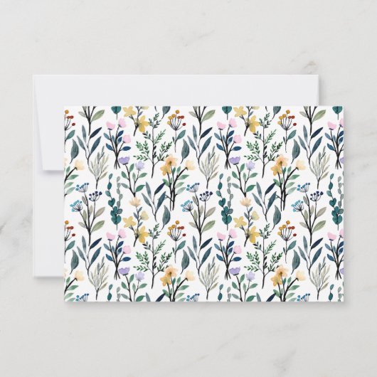 ボホウォーターカラーワイルドフラワーカスタムブライダルシャワー サンキューカード (裏面)