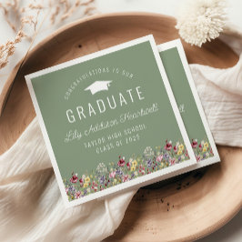 ボホウォーターカラーワイルドフラワーグリーン卒業パーティー スタンダードカクテルナプキン