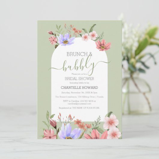 ボホウォーターカラーワイルドフラワーブライダルシャワー 招待状 (スタンド正面)