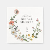 ボホウォーターカラーワイルドフラワーリースブライダルシャワー スタンダードカクテルナプキン (正面)