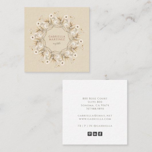 ボホウォーターカラーワイルドフラワーリース スクエア名刺 (正面/裏面)