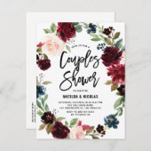 ボホウォーターカラー秋のリースカップルのシャワー インビテーションポストカード (正面/裏面)