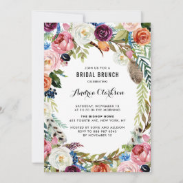 ボホウォーターカラー秋フローラフレームブライダルブランチ 招待状