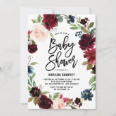 ボホウォーターカラー秋フローラリースベビーシャワー 招待状 (正面)