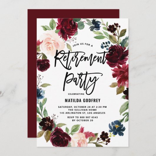 ボホウォーターカラー秋リース退職パーティー 招待状 (正面/裏面)