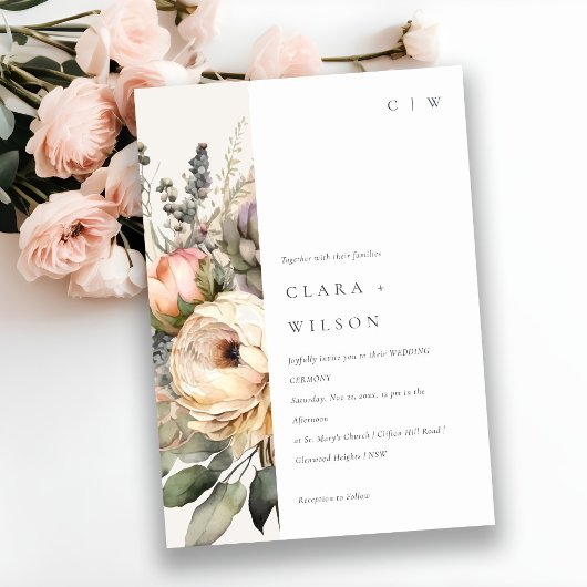 ボホウォーターカラー秋秋フローラバンチ結婚ーズ 招待状