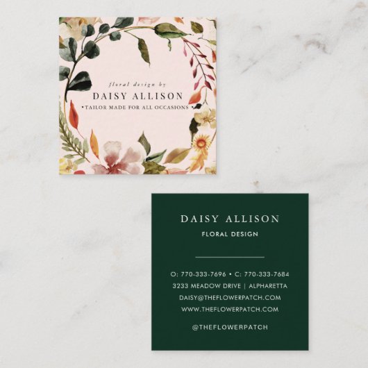 ボホウォーターカラー秋花模様 スクエア名刺 (正面/裏面)