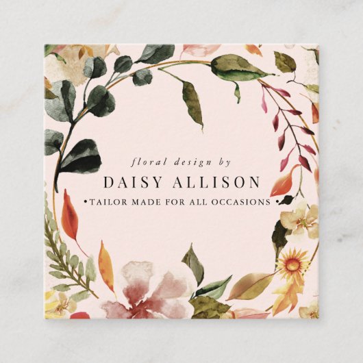 ボホウォーターカラー秋花模様 スクエア名刺 (正面)