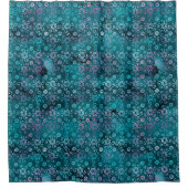 ボホウォーターカラー虹色ティール(緑がかった色)ターコイズ紫 シャワーカーテン (正面)