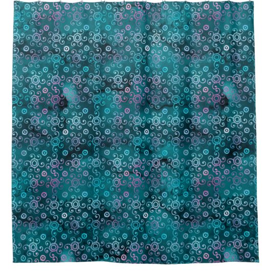 ボホウォーターカラー虹色ティール（緑がかった色）ターコイズ紫 シャワーカーテン (正面)