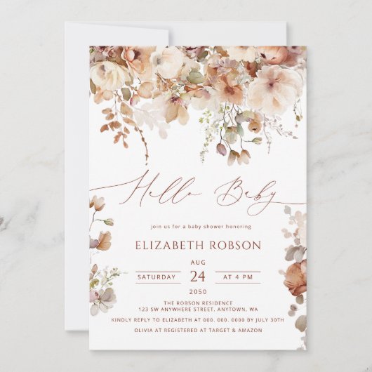 ボホウォーター色のフローラベビーシャワー 招待状 (正面)