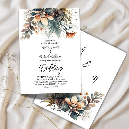 ボホウォーター色のフローラ結婚野花 招待状