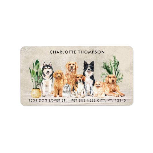 ボホウォーター色の子犬の犬ペット差出人住所 ラベル (正面)