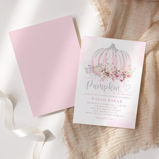 ボホウォーター色の小さなかぼちゃの女の子の赤ちゃんシャワー 招待状