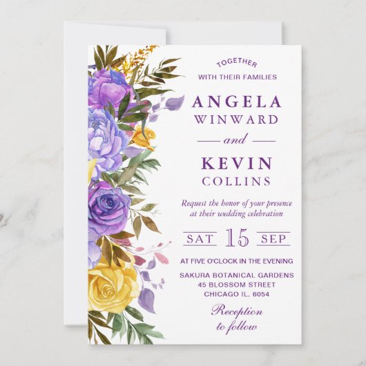 ボホウォーター色の春の花結婚ズ 招待状 (正面)