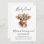 ボホウォーター色の牛の子供の誕生日パーティー 招待状 (正面/裏面)