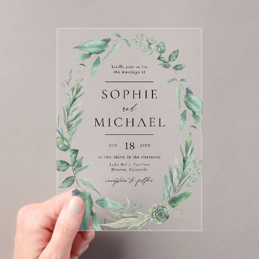 ボホウォーター色の緑と多肉種結婚類 アクリル招待状 (インサイチュ (ポータブル))