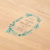 ボホウォーター色の緑と多肉種結婚類 アクリル招待状 (レイダウン)