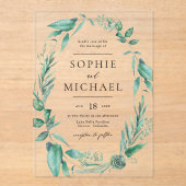 ボホウォーター色の緑と多肉種結婚類 アクリル招待状 (正面)