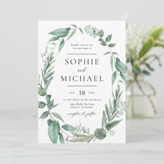 ボホウォーター色の緑と多肉種結婚類 招待状 (スタンド正面)