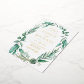 ボホウォーター色の緑と多肉種結婚類 箔招待状 (回転した状態)